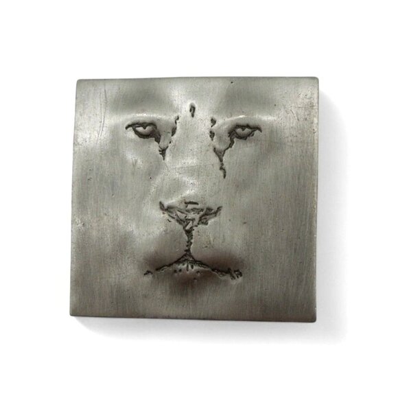 LION FACE Brooch Pin Silver Tone Metal by JJ Vintage 1.7 x 1.7" - Picture 2 of 7